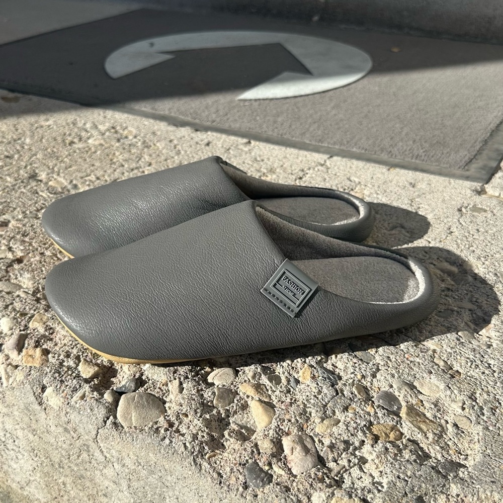 Gray Artifitial Leather Slip-On Slippers for home and outdoor